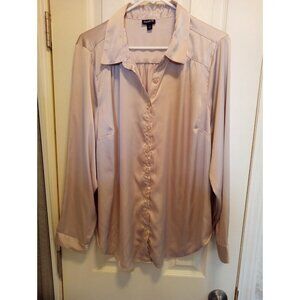 Torrid 1 Beige Long Sleeve Silky Dress Blouse Size 1X 14-16